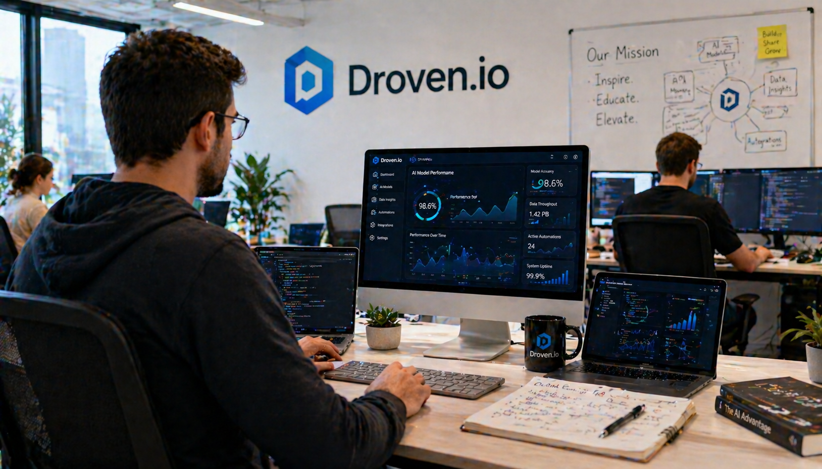 Professional workspace showing what is Droven.io platform interface and digital technology environment
